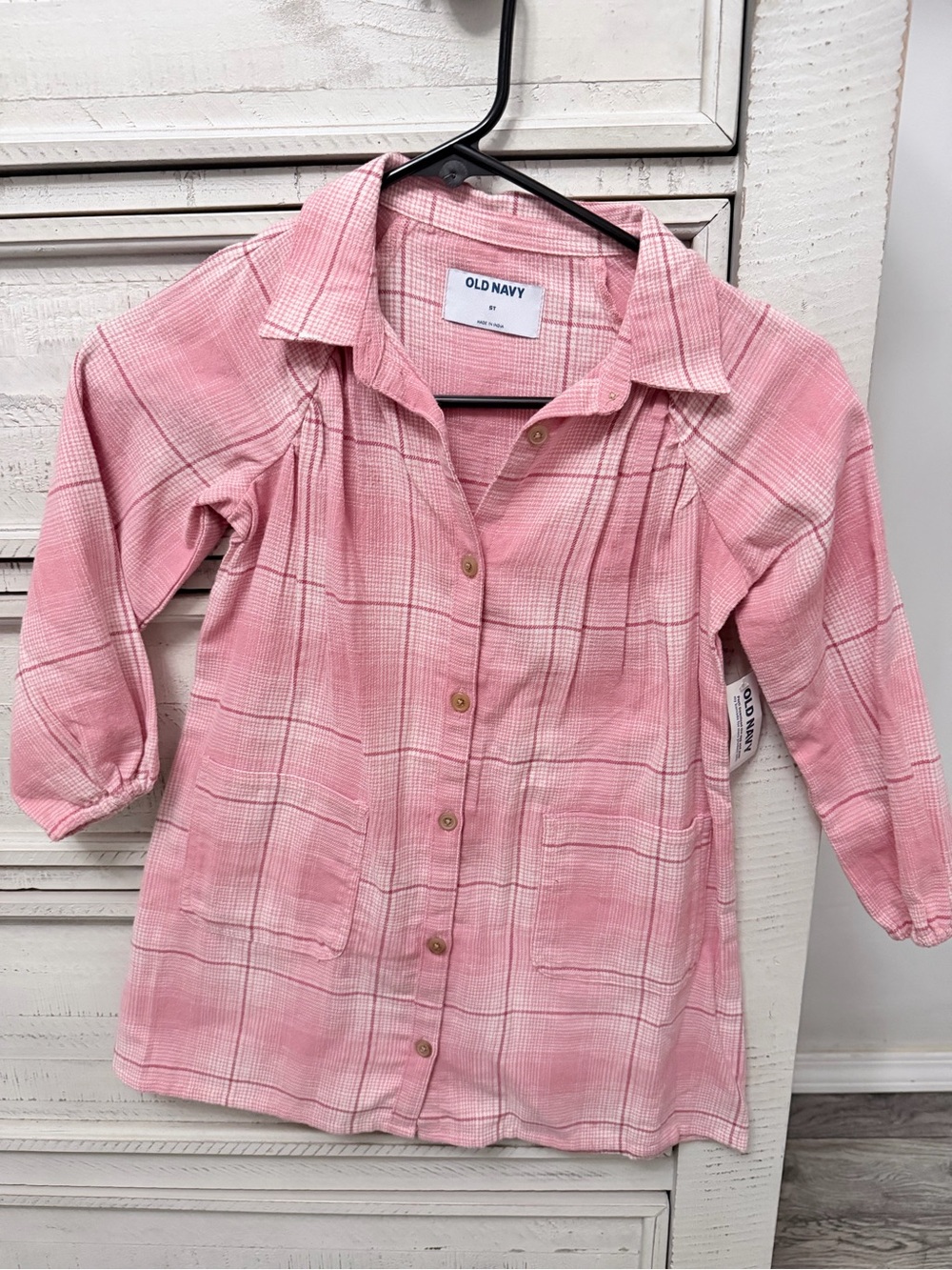 Old Navy Pink Plaid Button-Front Tunic Shirt